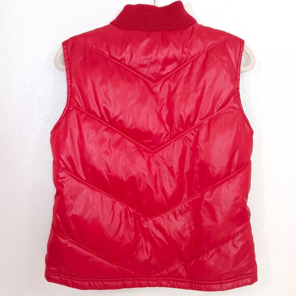 Old Navy M Red Quilted Puff Vest | Womens Sleeveless Full Zip Cozy Fleece Lined - Picture 2 of 11